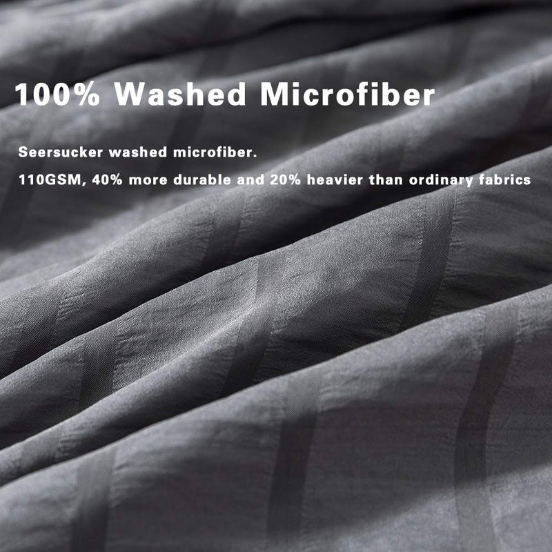AveLom Dark Gray Duvet Cover Twin Size (68 x 90 inches)ï¼Œ2 Pieces (1 Duvet Cover, 1 Pillow Case) Stripe Textured Soft Washed Microfiber Grey Duvet Cover with Zipper Closure Corner Ties - Image 3